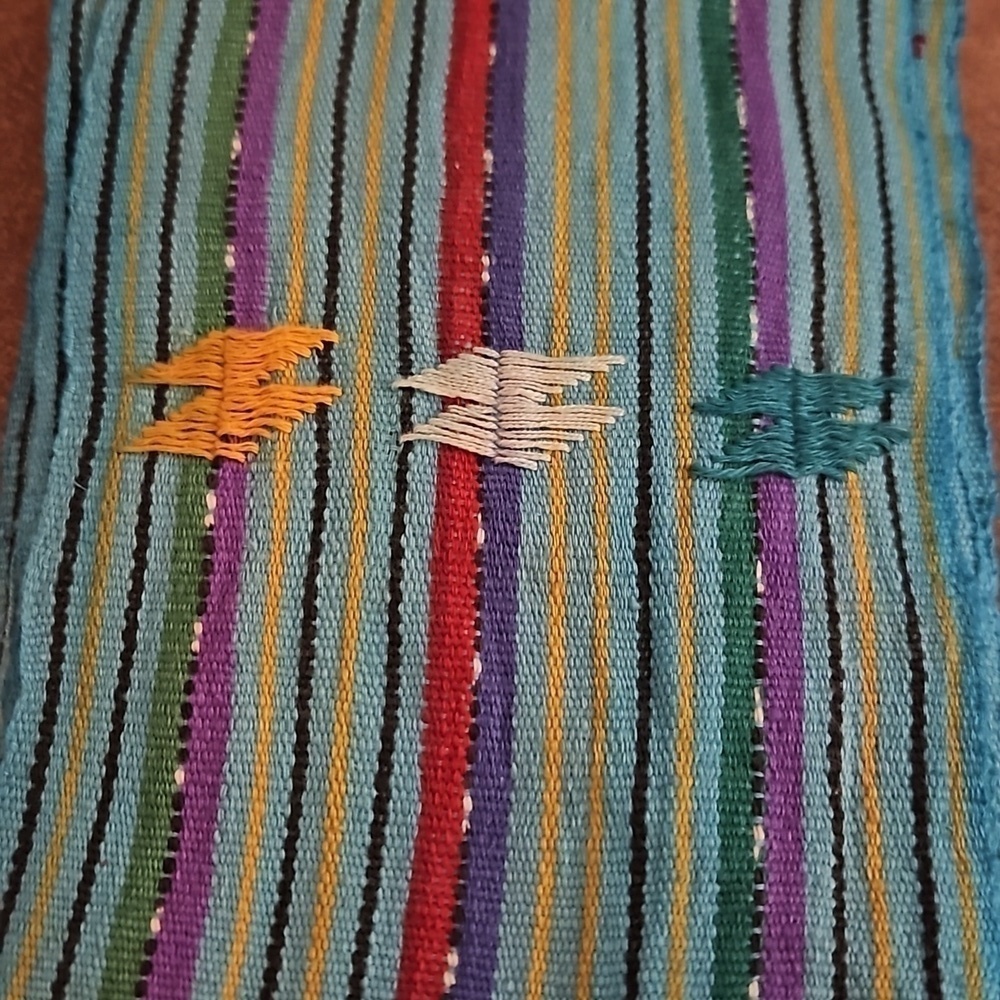VTG Estate Guatemalan Turquoise Rainbow Stripe Woven Fringe Western Sash - Picture 6 of 6